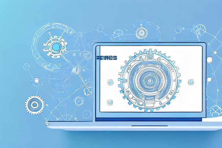A laptop screen displaying a powerpoint presentation with ai-inspired elements like gears and circuits