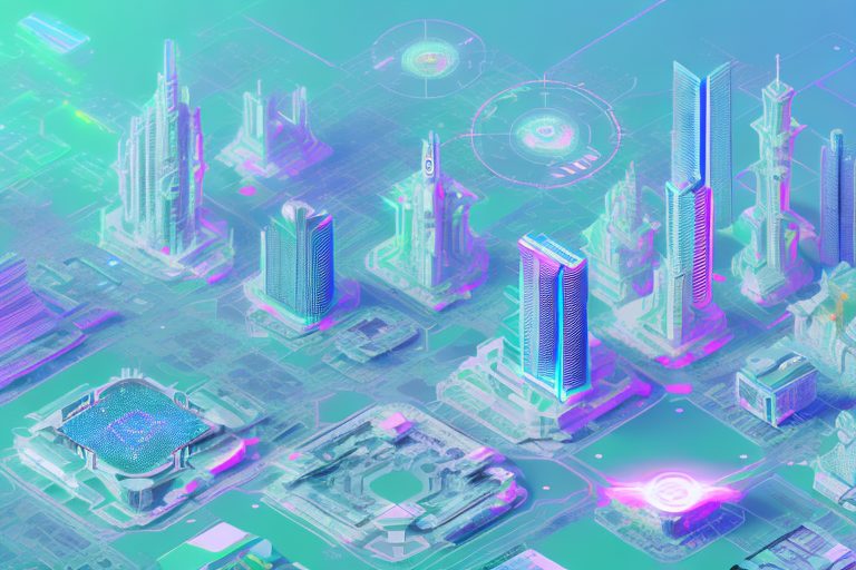 A futuristic cityscape of bangalore incorporating elements of artificial intelligence such as robotic structures and digital networks