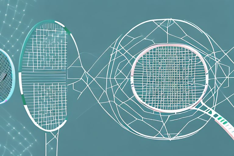 A tennis racket and a tennis ball interacting with a symbolic representation of ai