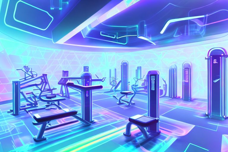 A futuristic gym setting with advanced ai-enabled machines and fitness equipment