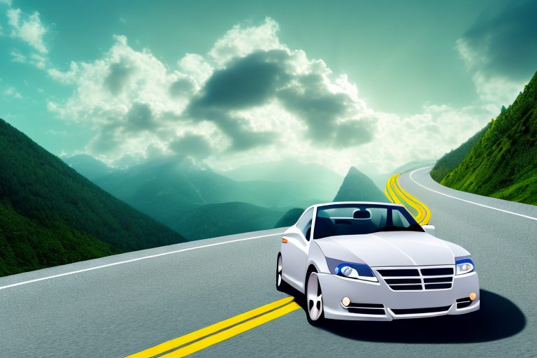 A car driving up a steep mountain road