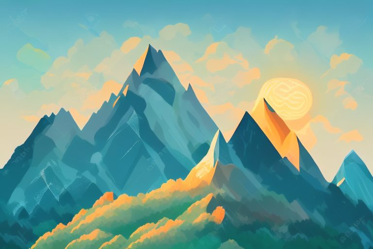 A mountain peak basking in the sunrise