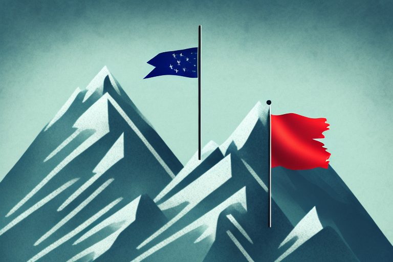 A mountain peak with a flag on top