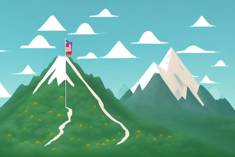 A mountain peak with a flag on top