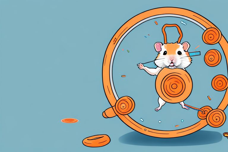 A hamster running on a wheel with a carrot dangling in front just out of reach