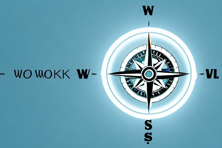 A compass pointing towards a glowing light bulb