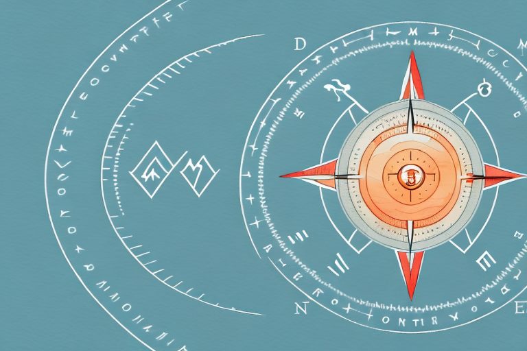 A mountain path with various motivational symbols like a compass