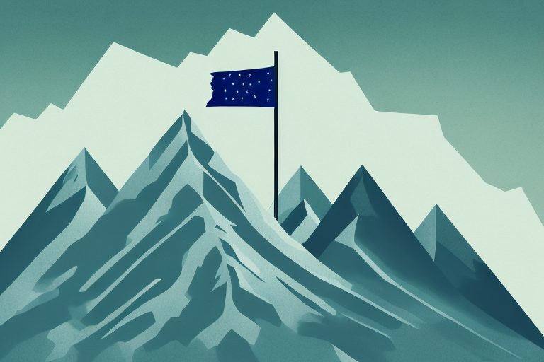 A mountain peak with a flag at the top