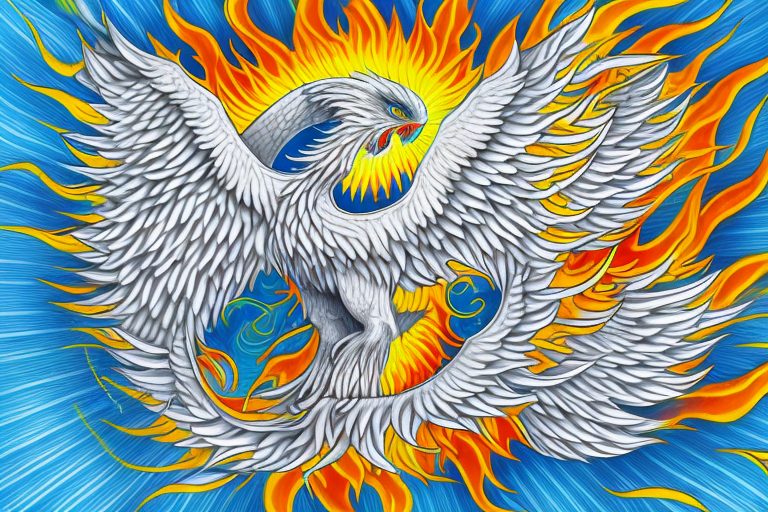 A phoenix rising from ashes