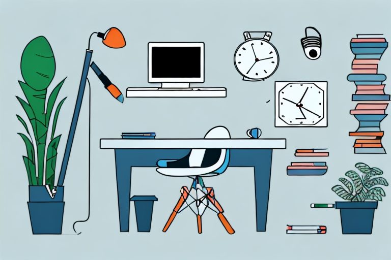 A desk with a laptop