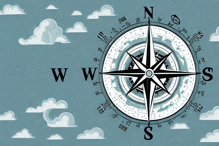 A compass pointing towards a bright