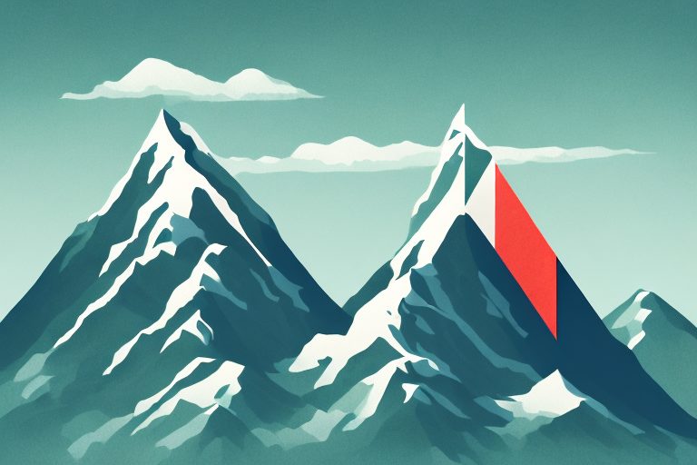 A mountain peak with a flag planted on top