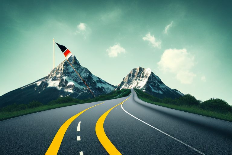 A road leading towards a mountain peak