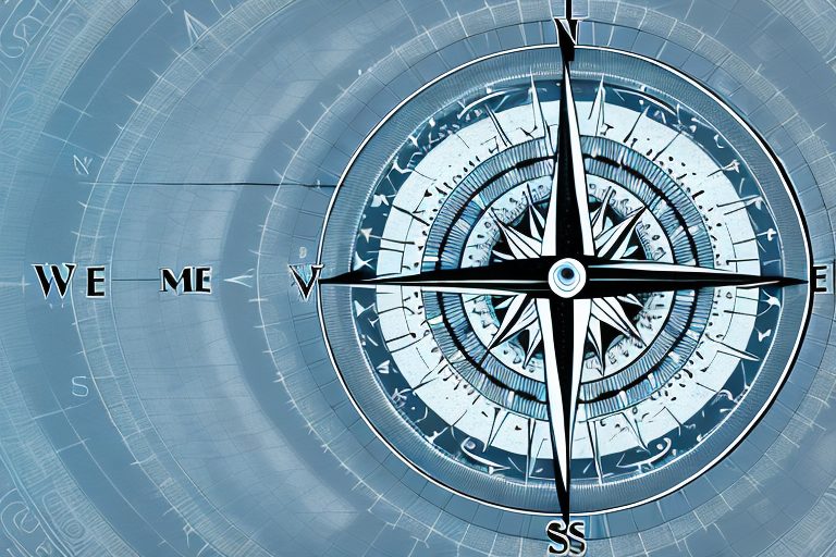 A compass pointing towards a bright