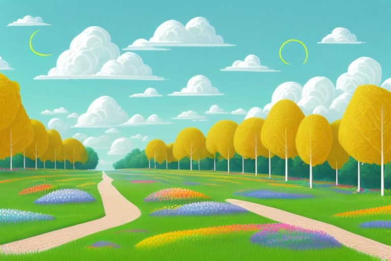A sunny landscape with a clear path leading to a bright horizon
