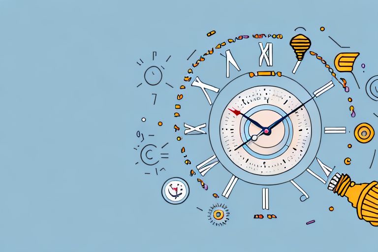 A clock with various motivational symbols like a running shoe