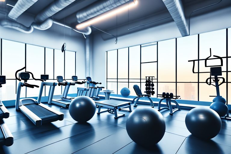 A gym environment with various workout equipment like treadmills
