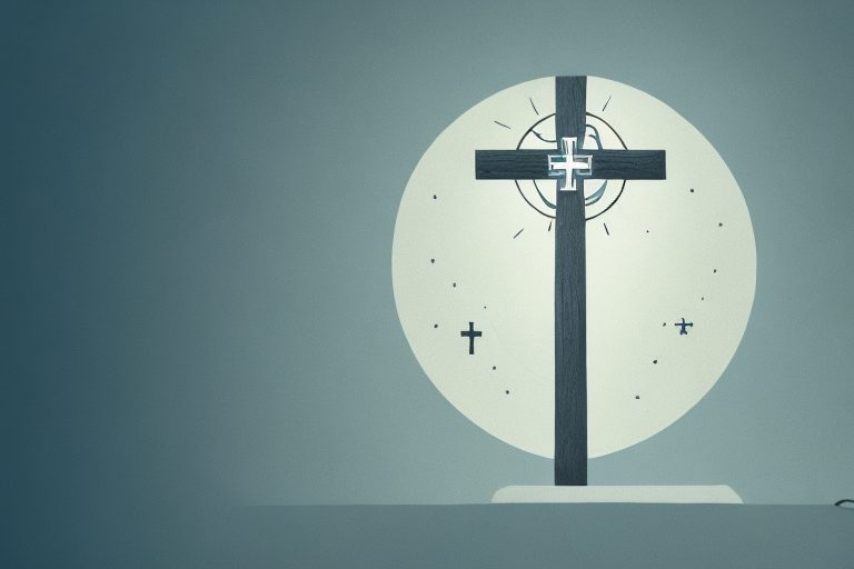 A well-lit path leading towards a cross on a hill