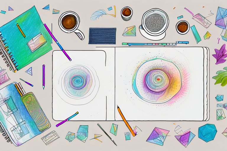 A vibrant desk setup with various drawing tools