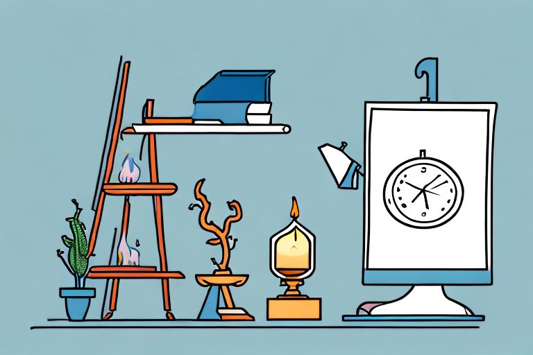 A student's desk with symbolic objects like a burning candle (representing motivation)