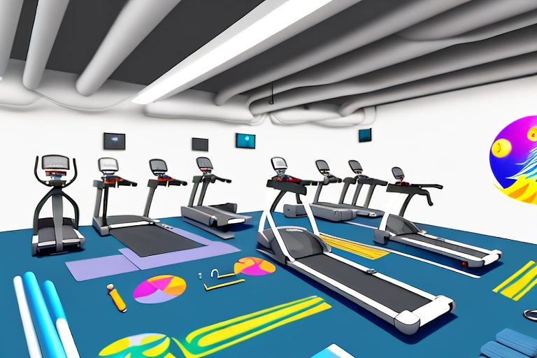 A gym setting with various types of workout equipment like treadmills