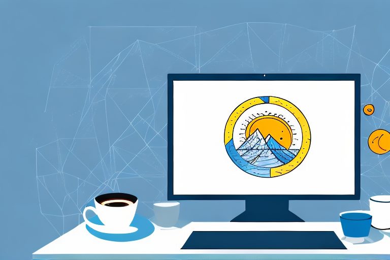 A computer sitting on a desk with coffee and code on the screen
