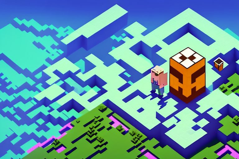 A minecraft character mining with various motivational elements around him