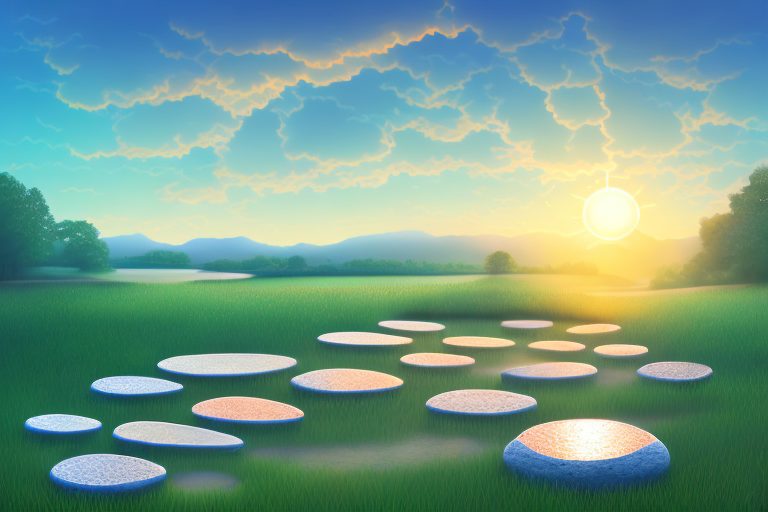 A sunrise over a serene landscape