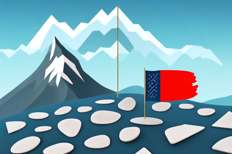 A mountain peak with a flag on top