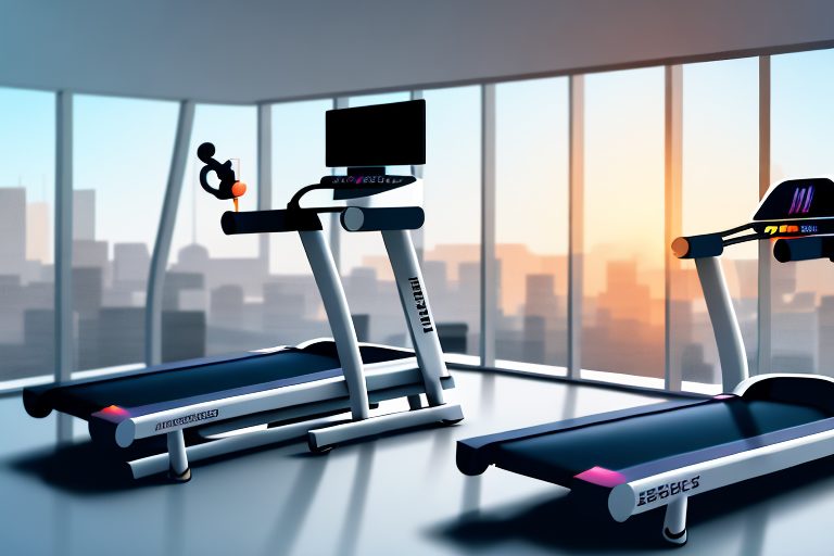 A treadmill with running shoes beside it