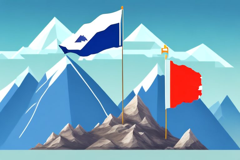A mountain peak with a flag at the top