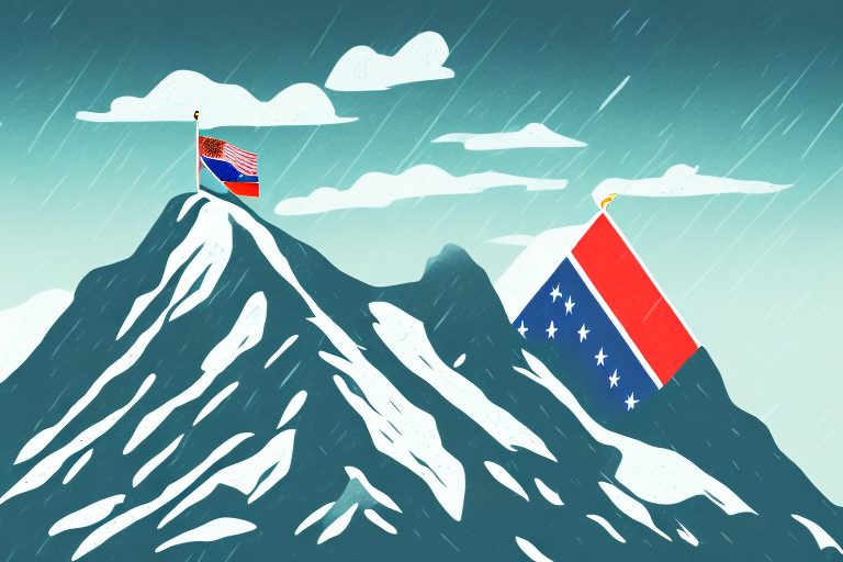 A mountain peak with a flag on top