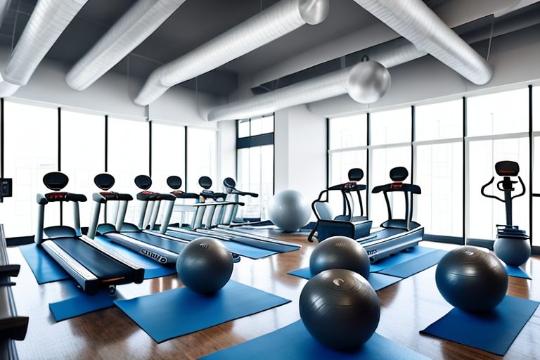 A gym interior filled with various fitness equipment like treadmills