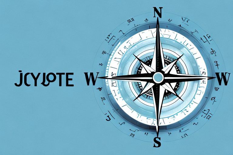A compass pointing towards a brightly lit door