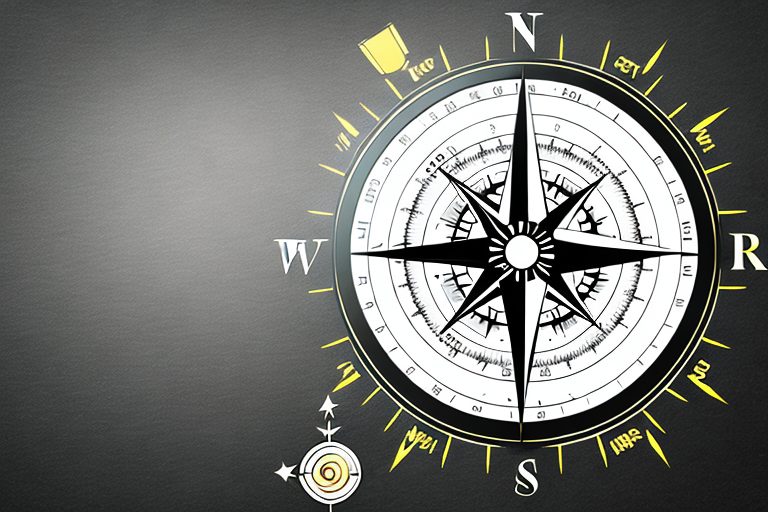 A compass pointing towards a bright star