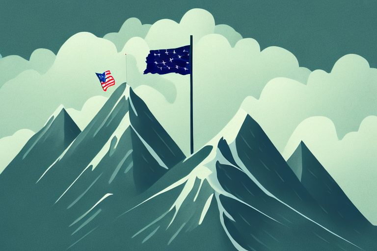A steep mountain with a flag at the peak