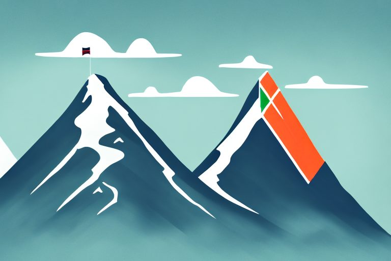 A mountain peak with a flag at the top