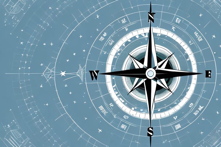 A compass pointing towards a bright star