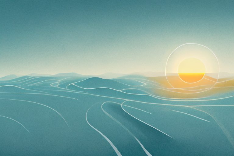 A sun rising over a serene landscape