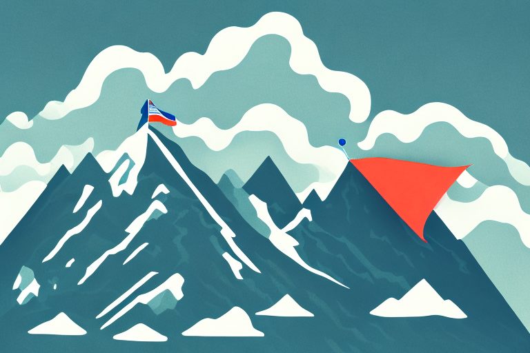 A mountain peak with a flag on top