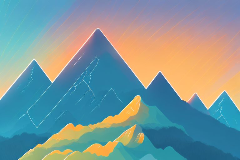 A mountain peak bathed in the glow of a sunrise