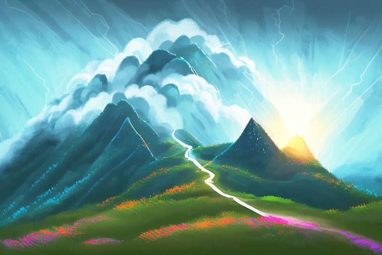A mountain path with various obstacles like a steep climb