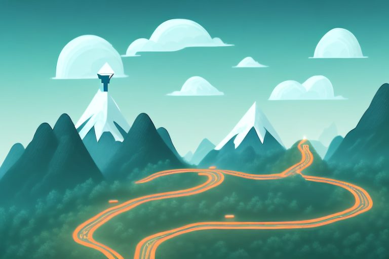 A winding road leading to a distant mountain peak