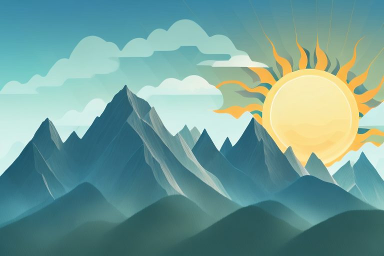 A sun rising over a mountain peak