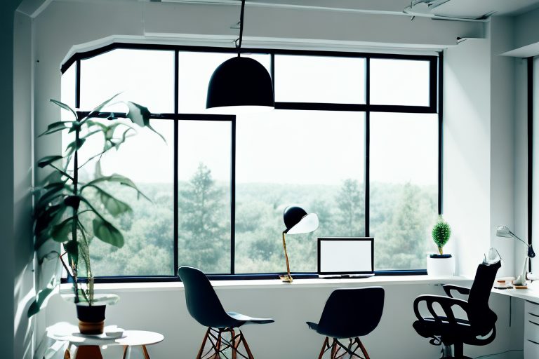 A workspace filled with motivational elements like a thriving plant