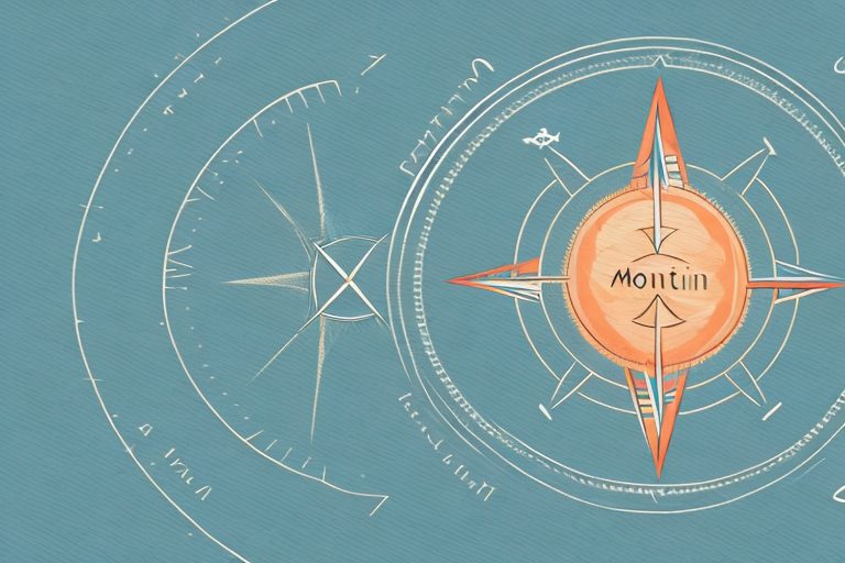 A mountain path with various motivational symbols like a compass