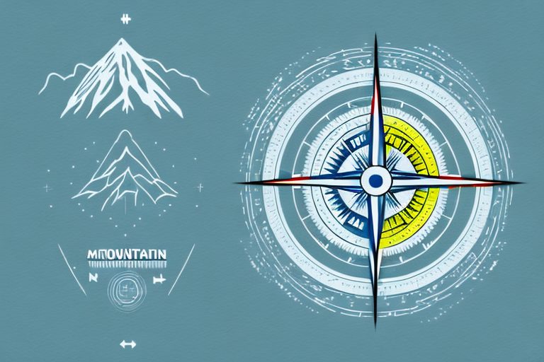 A mountain path with various motivational symbols like a rising sun