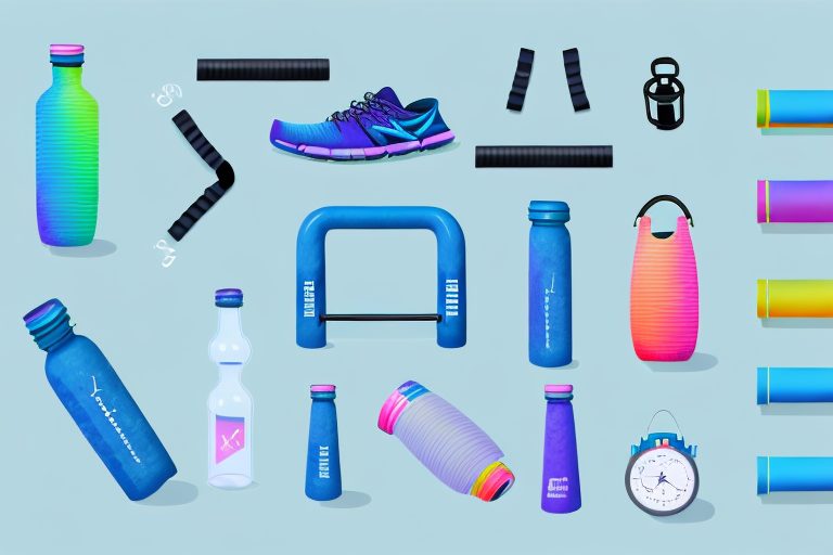 A set of different exercise equipment like dumbbells