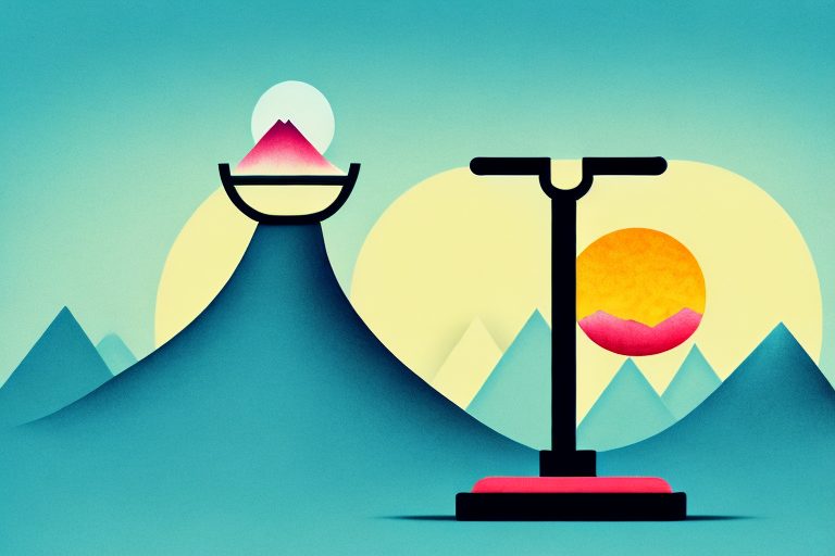 A scale balanced on a mountain peak