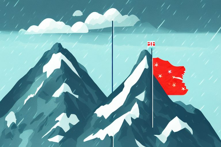 A mountain peak with a flag on top